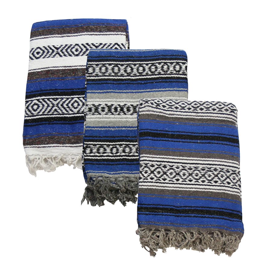 Dolce Vani hand-woven blankets in blue, grey and white
